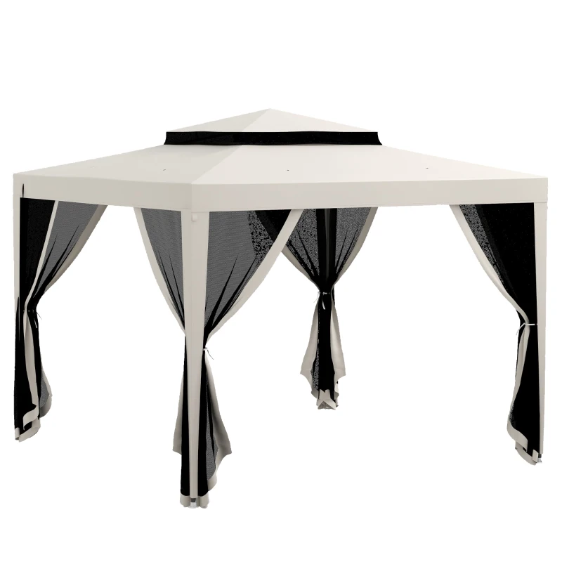 Outsunny 10' x 10' Outdoor Canopy Tent Party Tent with Mesh Netting and Double Tier Roof for Backyard, Garden, Patio, Cream White