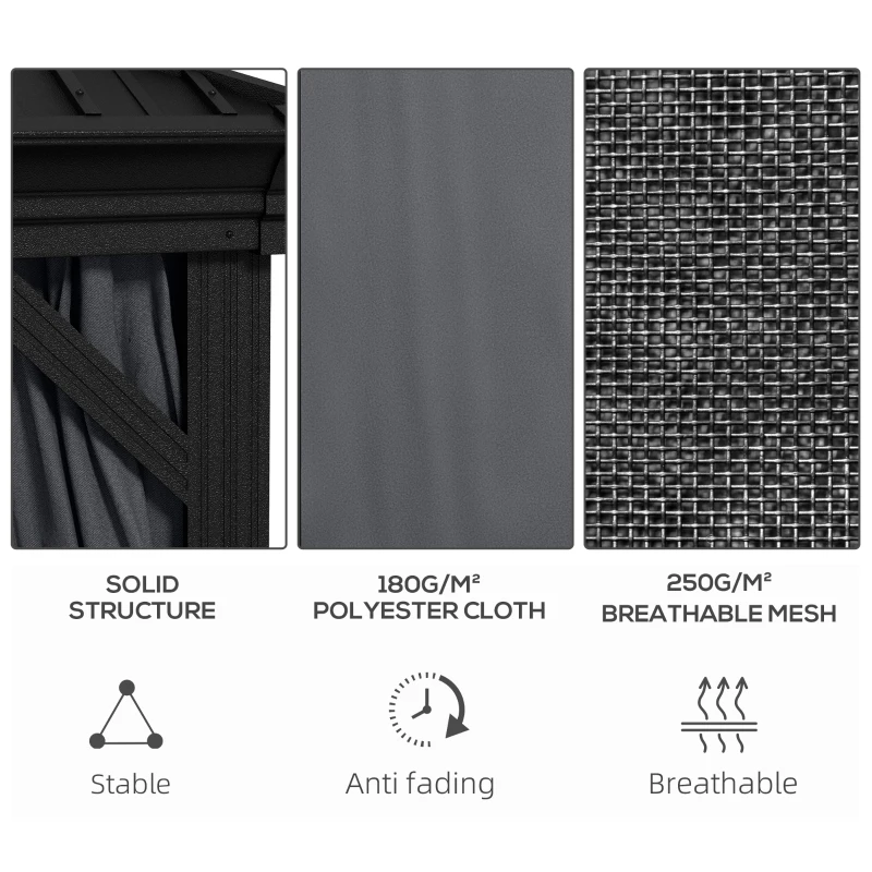 Outsunny 10' x 12' Outdoor Hardtop Gazebo with Galvanized Canopy & Netting Sidewalls for Lawn, Backyard, Dark Grey