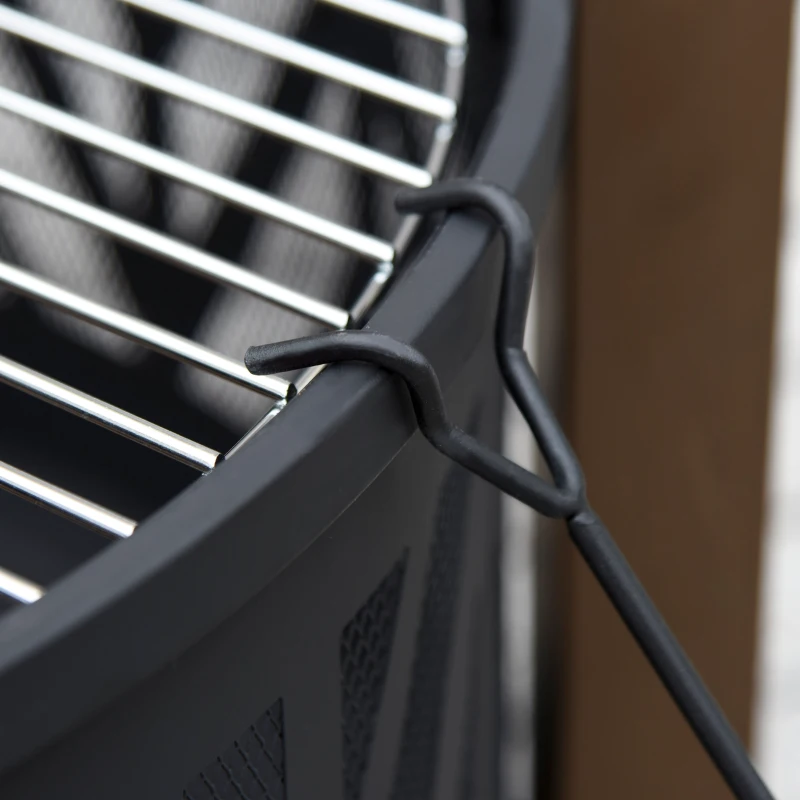 Outsunny 31" Outdoor Fire pit, 2-in-1 Wood Burning Fire Pit Brazier with Lid, BBQ Grill, Poker for Backyard, Camping, Black