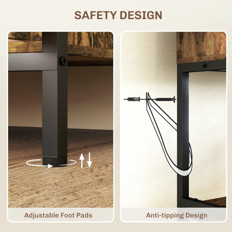 HOMCOM Baker's Rack with Power Outlet and Storage Shelves, Microwave Stand with Louvred Door Cabinets, Rustic Brown