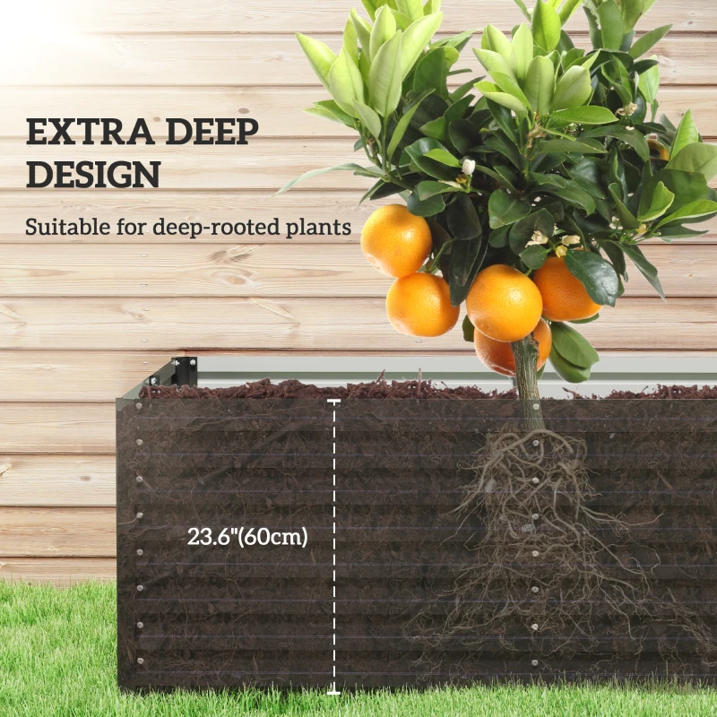 Outsunny 8' x 4' x 2' Raised Garden Bed, Galvanized Planter Box for Growing Flowers, Herbs and Vegetables, Dark Grey