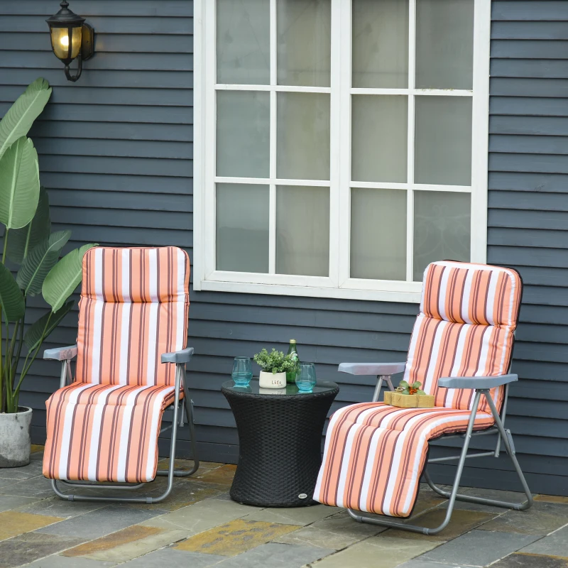 Outsunny Set of 2 Garden Sun Lounger, Outdoor Reclining Seat Cushioned Seat, Foldable Adjustable Recliner, Grey and Orange