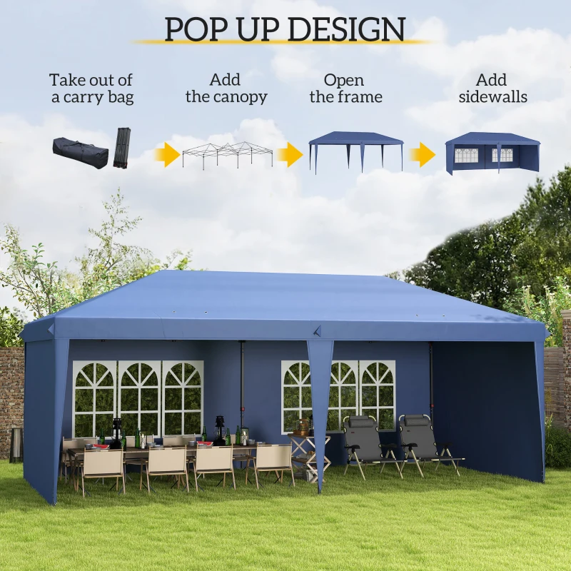 Outsunny 10' x 20' Outdoor Pop Up Canopy Tent Party Tent Instant Shelter W/ Carrying Bag, Blue