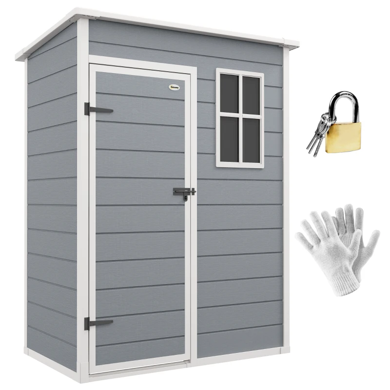 Outsunny 5 x 3FT Garden Shed with Floor, Outdoor Storage Shed with Lockable Door, Window and Vent for Backyard, Patio, Grey