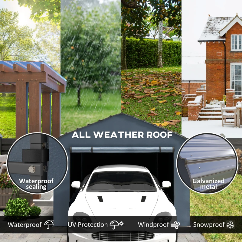 Outsunny 12' x 20' Metal Carport, Heavy Duty Garage Car Shelter with Galvanized Metal Roof and Removable Sidewalls, Dark Grey