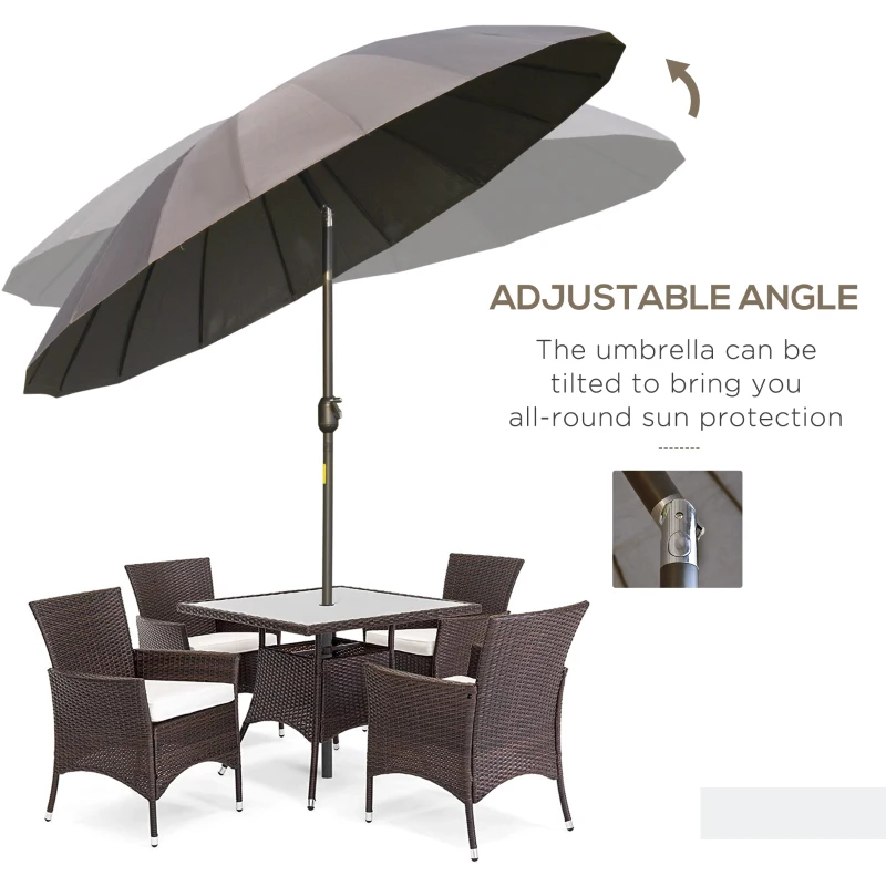 Outsunny 8ft Shanghai Garden Parasol Umbrella with Crank & Tilt, Adjustable Outdoor Sun Shade, Dark Grey