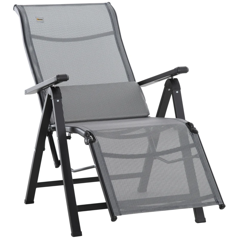 Outsunny Zero Gravity Chair, Folding Recliner, Patio Lounger with 9 Level Adjustable Backrest, Lumbar Pillow for Outdoor, Patio, Deck, Poolside, Grey