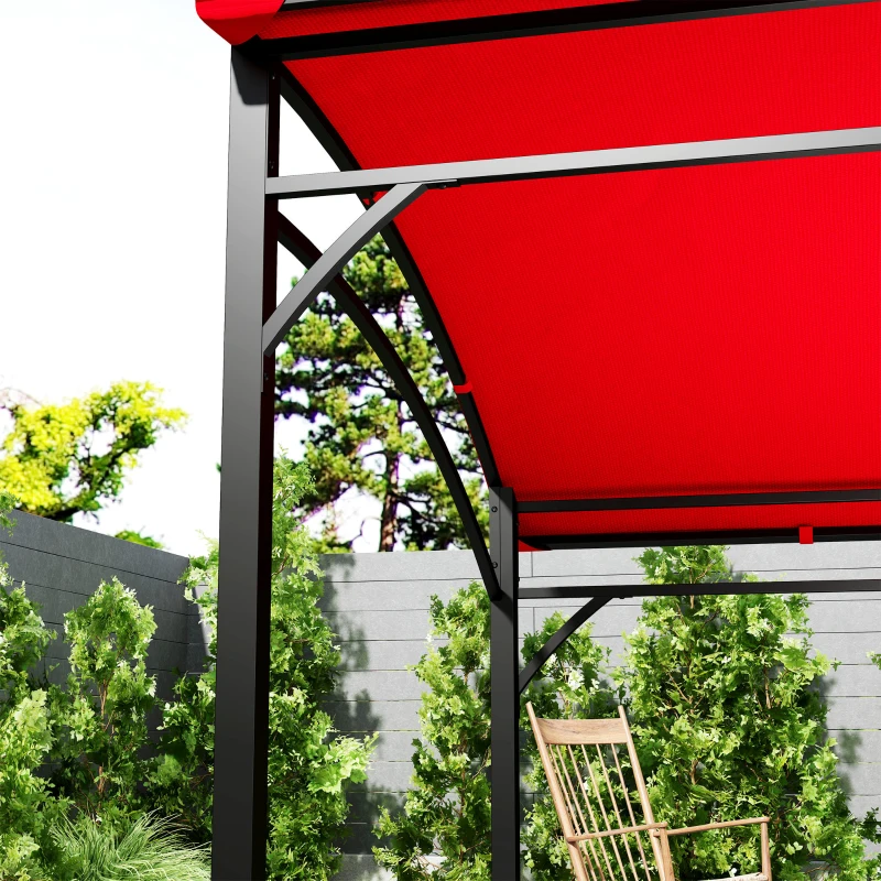 Outsunny 7' x 5' Garden Grill Canopy, BBQ Grill Gazebo Tent with Steel Frame and Hooks, Outdoor Sun Shade, Wine Red
