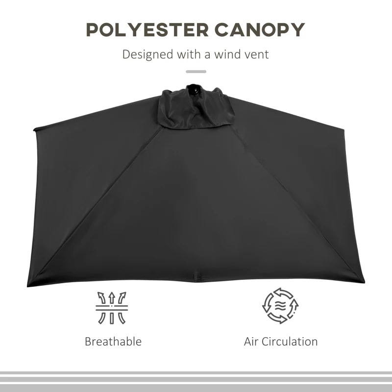 Outsunny 8ft Half Round Umbrella Outdoor Balcony Parasol Patio Garden Outdoor Window Sun Shade w/ 5 Ribs