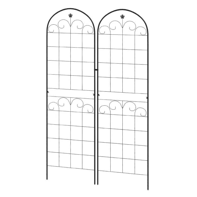 Outsunny 2 Pcs Garden Trellis for Climbing Plants, Outdoor Metal Trellis Plant Support Trellises for Patio, Lawn, Backyard