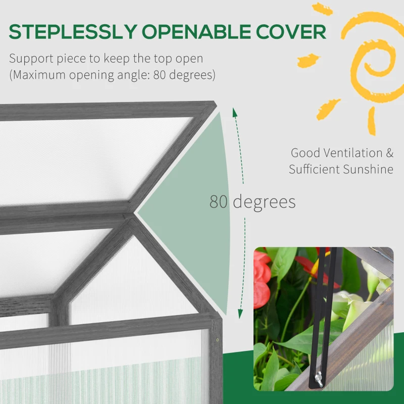 Outsunny Wooden Cold Frame Greenhouse Garden Portable Raised Planter with Openable Top for Indoor, Outdoor, Flowers, Vegetables, Plants, 35.5" x 20.5" x 19.5", Grey