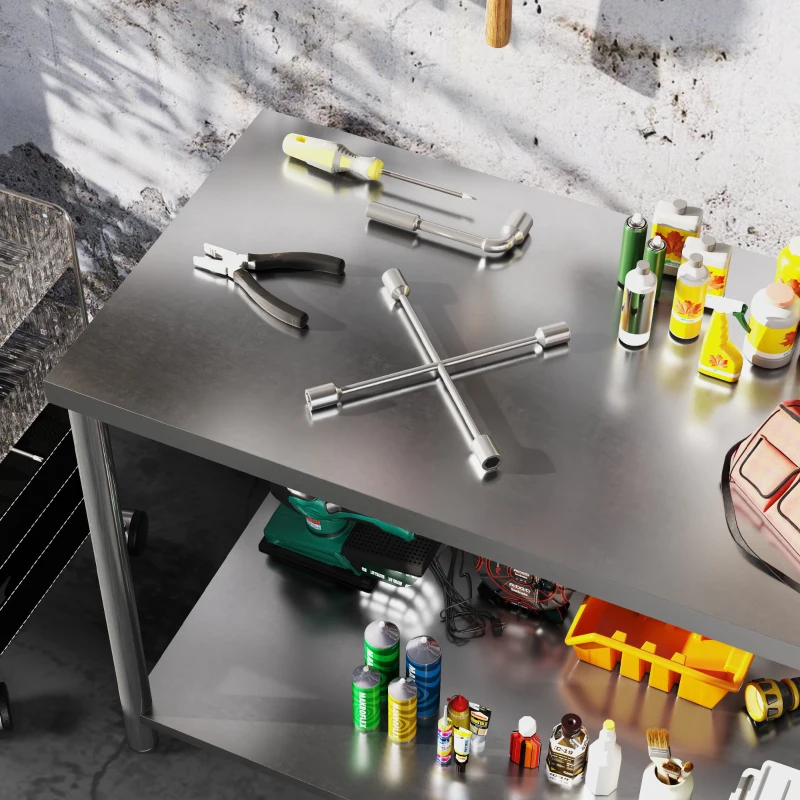 HOMCOM Stainless Steel Workbench, 24"x47"x34", Heavy Duty Work Prep Table with Shelf, Workbench for Kitchen, Garage