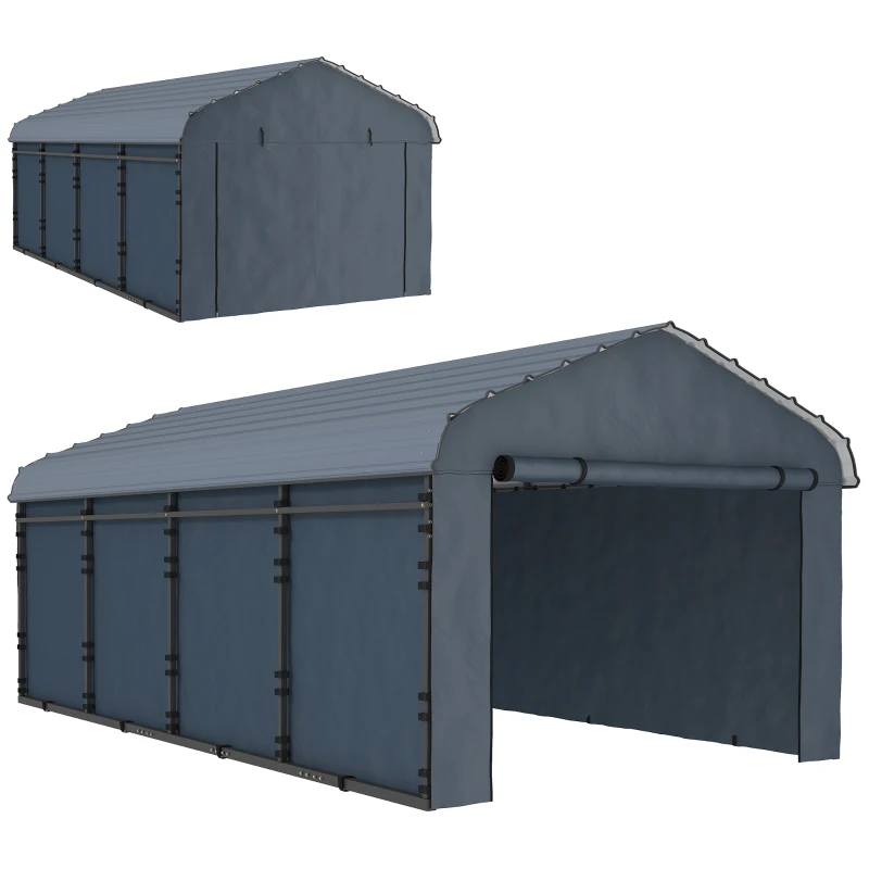 Outsunny 12' x 20' Metal Carport, Heavy Duty Garage Car Shelter with Galvanized Metal Roof and Removable Sidewalls, Dark Grey