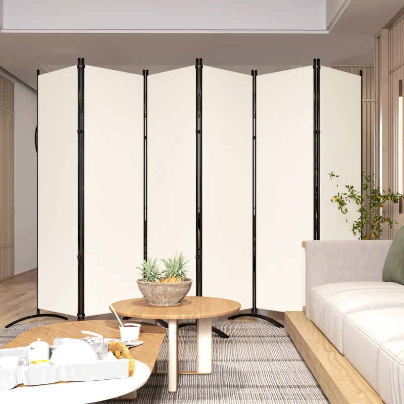 Outsunny 6 Panel Folding Room Divider, UV30+ Privacy Screen, Indoor Outdoor Privacy Panel with Stable Base, Beige