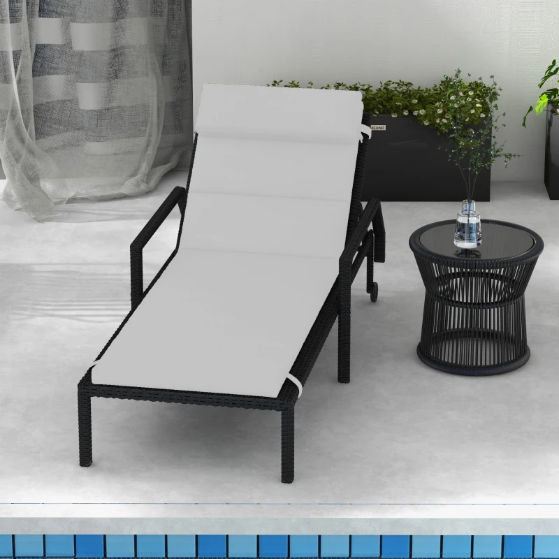 Outsunny Patio Chaise Lounge Chair Cushion Replacement Sun Lounger Pads with Headrest and Ties, Light Grey