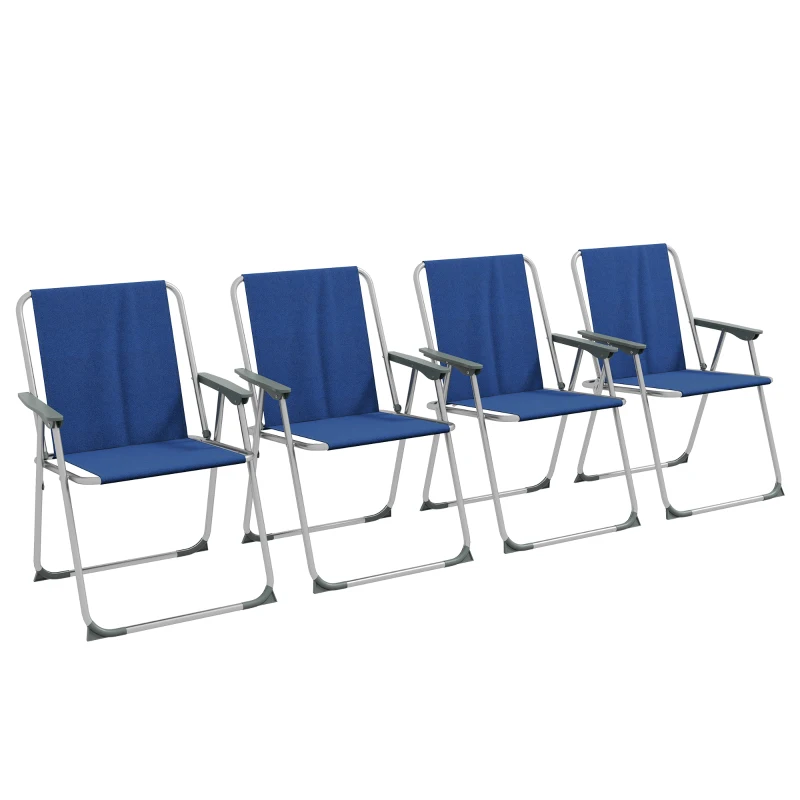 Outsunny 4 Pack Outdoor Folding Chair Set, Portable Camping Chairs with Armrest, Oxford Fabric Seat, Outdoor Chairs, Dark Blue