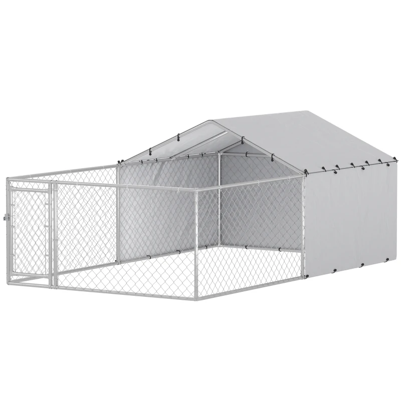 PawHut Galvanized Steel Dog Kennel Outdoor with Waterproof & UV-Resistant Cover for Large Dogs, 13.1' x 7.5' x 4.9'