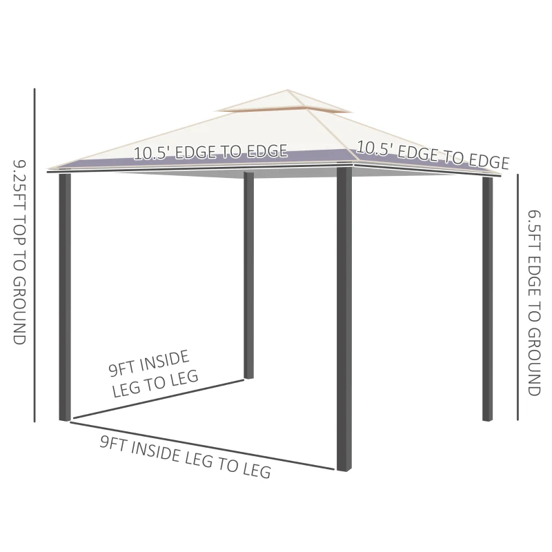 Outsunny 10' x 10' Outdoor Gazebo with Netting and Curtains, Patio Gazebo Canopy with 2-Tier Soft Top Roof and Steel Frame for Lawn, Garden, Backyard and Deck