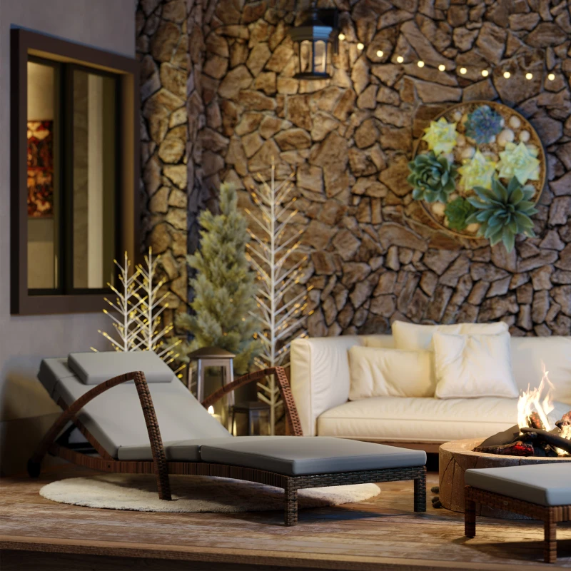 Outsunny Set of 2 Wicker Chaise Lounge Chair Outdoor Patio Lounger with 5 Adjustable Back, Wheels, Cushion, and Armrests, Gray