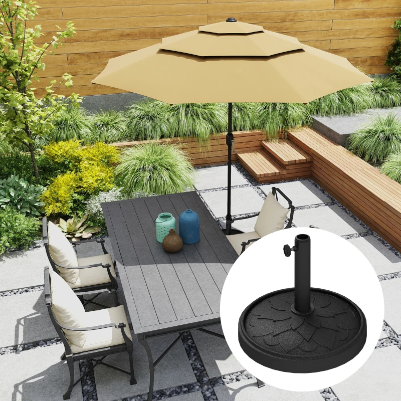 Outsunny Round Patio Umbrella Base, 26 lbs Resin Umbrella Stand Base, Heavy Duty Patio Umbrella Holder for 1.3"/1.5"/1.9" Umbrella Poles for Outdoor, Lawn, Poolside, Black
