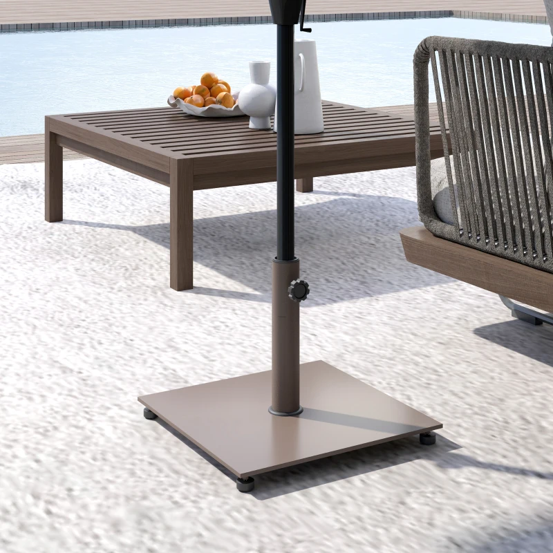 Outsunny Square Patio Umbrella Base, 29 lbs Metal Umbrella Stand Base with Adjustable Foot Pads, Heavy Duty Patio Umbrella Holder for 1.5"/1.9" Umbrella Poles for Outdoor, Lawn, Poolside, Brown