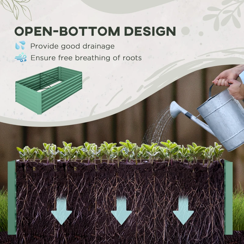Outsunny Galvanized Raised Garden Bed, Steel Outdoor Planters with Reinforced Rods, 71" x 35" x 23", Light Green