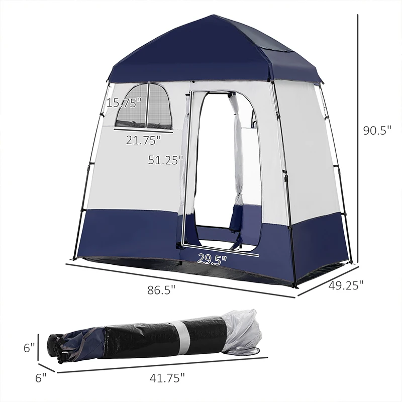 Outsunny Two Room Pop Up Shower Tent with Shower Bag, Floor and Carry Bag, Blue