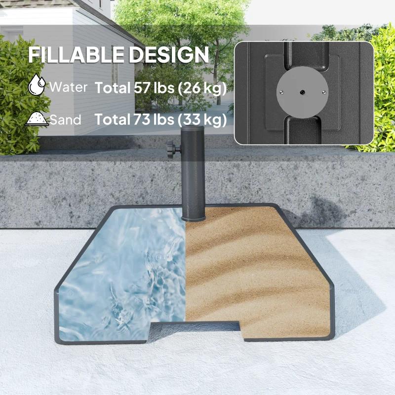 Outsunny Plastic Square Patio Umbrella Base with Wheels Handle, Heavy Duty Outdoor Umbrella Stand Base, Filled Up to 73lb with Stand or 57lb with Water for Garden, Poolside, Black