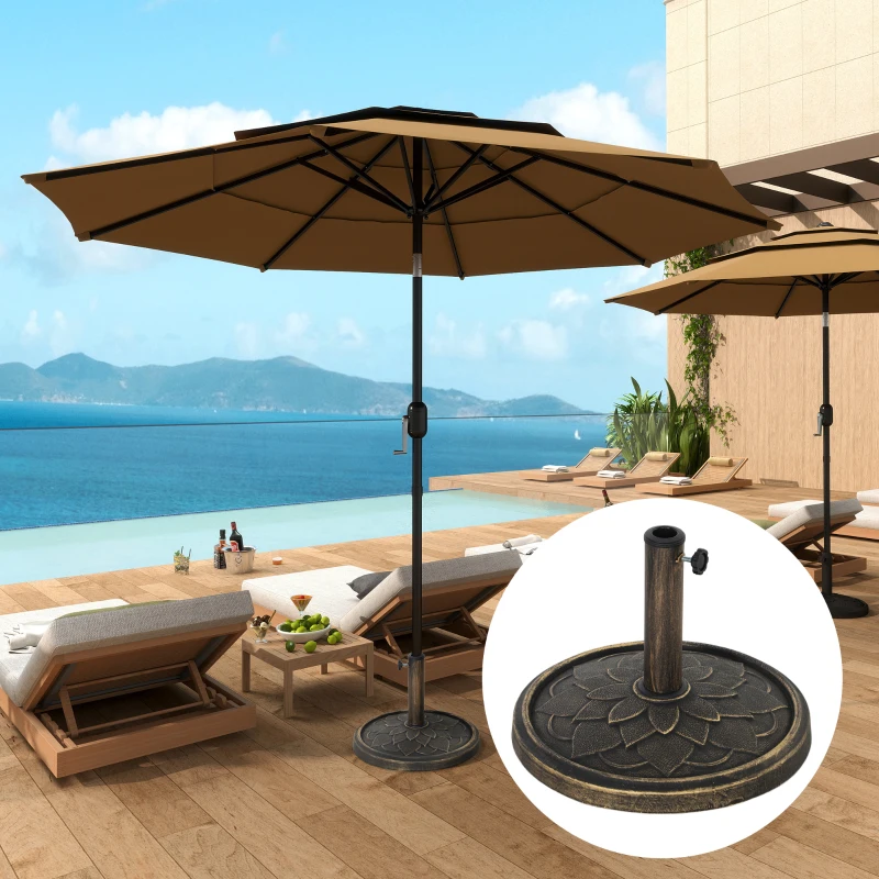 Outsunny Round Patio Umbrella Base, 26 lbs Resin Umbrella Stand Base, Heavy Duty Patio Umbrella Holder for 1.3"/1.5"/1.9" Umbrella Poles for Outdoor, Lawn, Poolside, Bronze