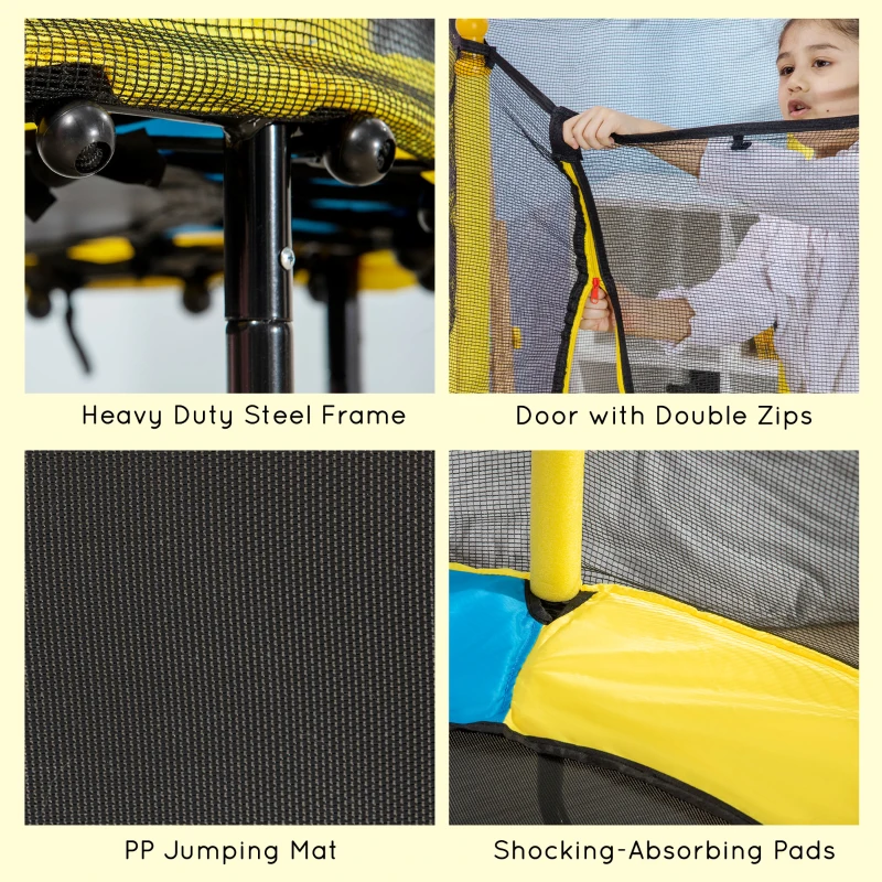 Qaba 4.6FT Trampoline for Kids with Enclosure Net for Ages 3-10, Indoor Outdoor Use, Yellow