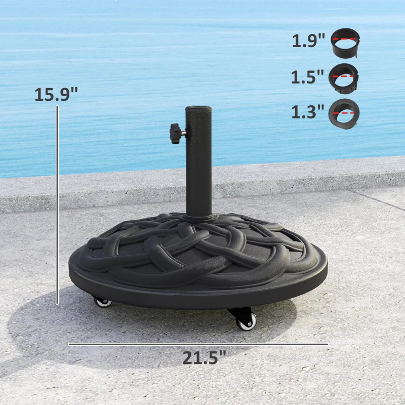 Outsunny Round Patio Umbrella Base with Wheels, 44 lbs Resin Umbrella Stand Base, Heavy Duty Patio Umbrella Holder for 1.3"/1.5"/1.9" Umbrella Poles for Outdoor, Lawn, Poolside, Black