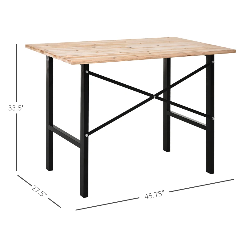 HOMCOM 46" Workbench Table Fir Wood Top, Heavy-Duty Steel X-Shape Bracket Work Table High Stability Workstation, Easy Assembly for Garage Kitchen Office