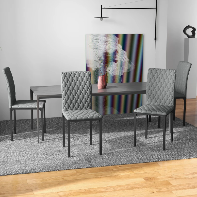 HOMCOM Set of 4 Modern Dining Chairs, Tufted High Back Side Chairs with Upholstered Seat, Steel Legs for Living Room, Kitchen