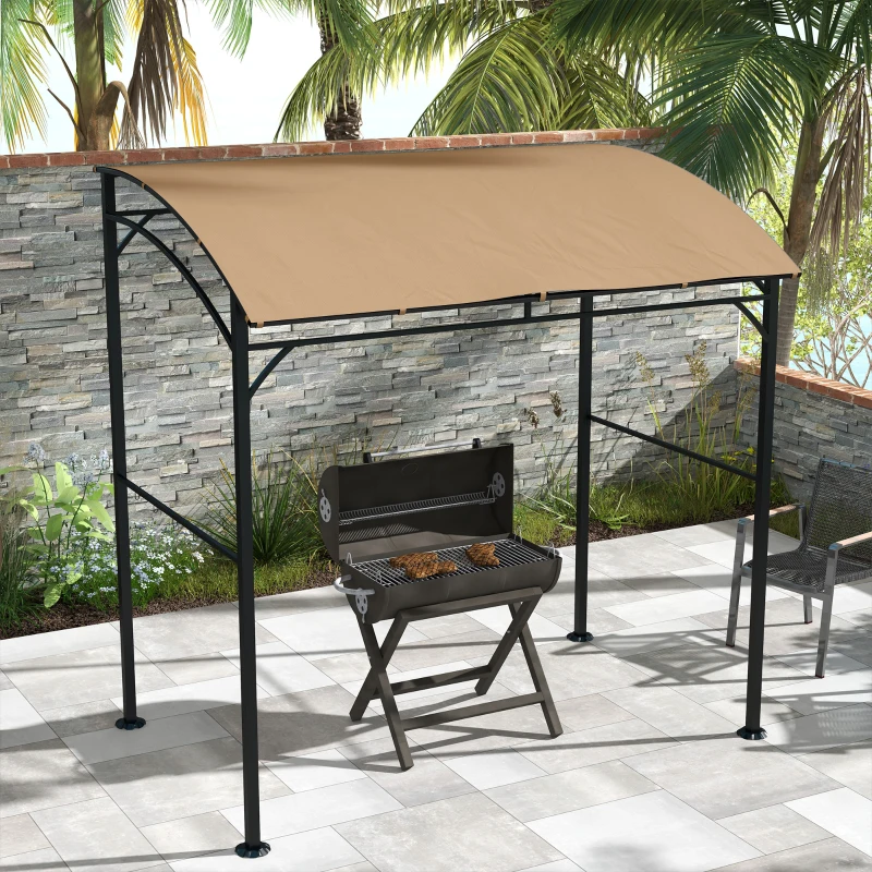 Outsunny 7' x 5' Garden Grill Canopy, BBQ Grill Gazebo Tent with Steel Frame and Hooks, Outdoor Sun Shade, Dark Brown