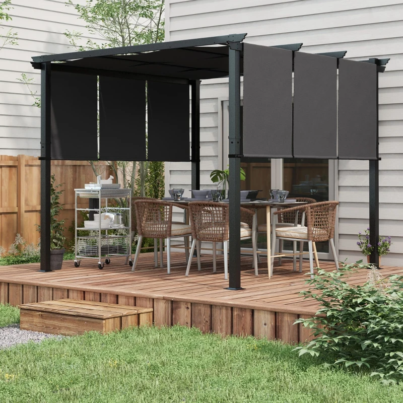 Outsunny 10' x 10' Metal Pergola, Outdoor Pergola with Retractable Canopy, for Garden, Patio, Backyard, Deck, Charcoal Grey