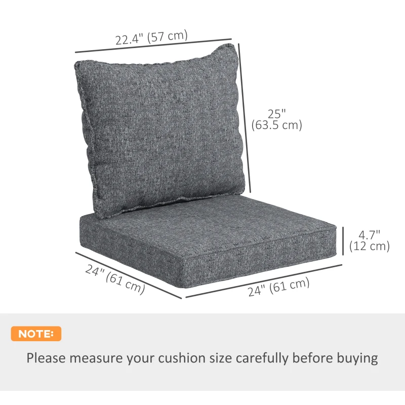 Outsunny 4-Piece Seat Cushion Pillows Replacement, Patio Chair Cushions Set with Back for Indoor Outdoor, Grey