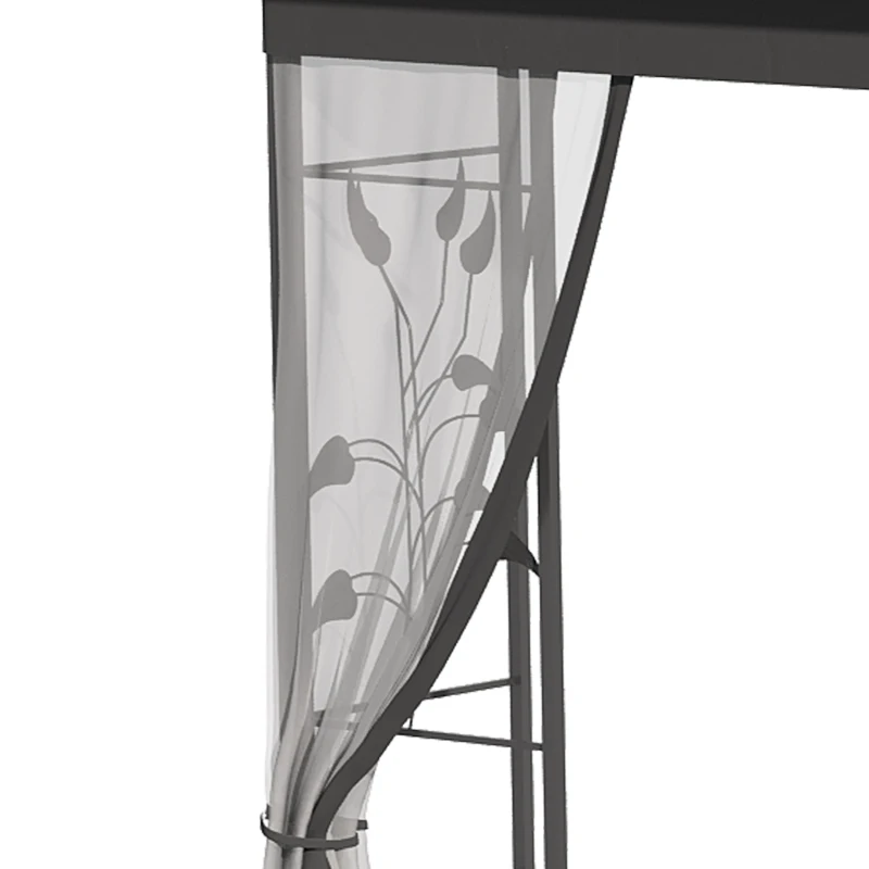 Outsunny 10' x 10' Metal Patio Gazebo, Double Roof Outdoor Gazebo Canopy Shelter with Tree Motifs Corner Frame and Netting, for Garden, Lawn, Backyard, and Deck, Gray