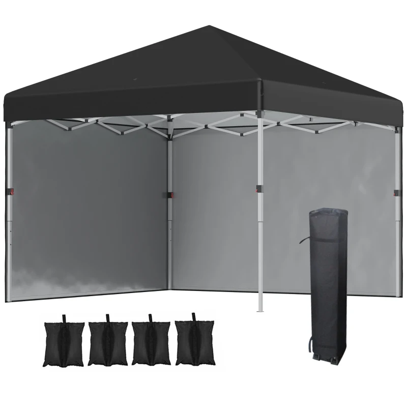 Outsunny 10' x 10' Pop Up Canopy with Sidewalls, Roller Bag, Height Adjustable Instant Tent for Outdoor Garden Patio, Black