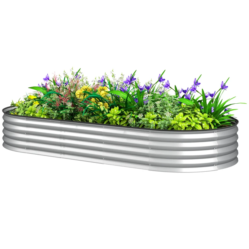 Outsunny 7' x 3' x 1' Large Outdoor Planter Box, Galvanized Raised Garden Bed with Metal Plant Stake, Silver