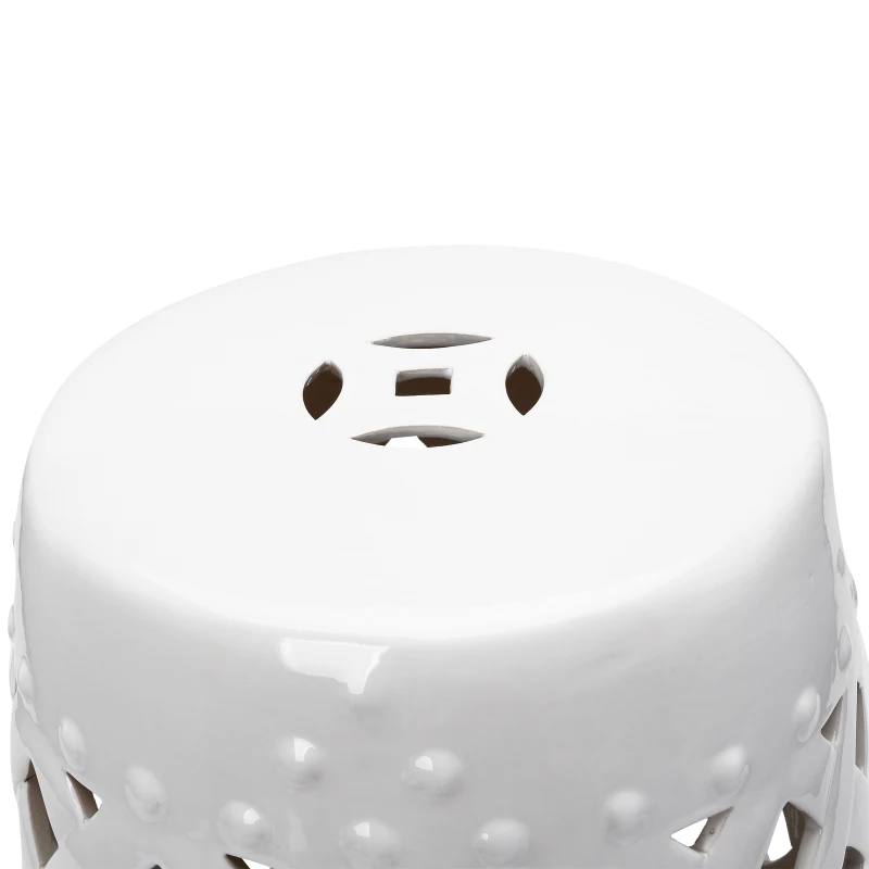 Outsunny 18" Ceramic Garden Stool with Woven Lattice Design, Indoor & Outdoor Decorative Accent Stool, White