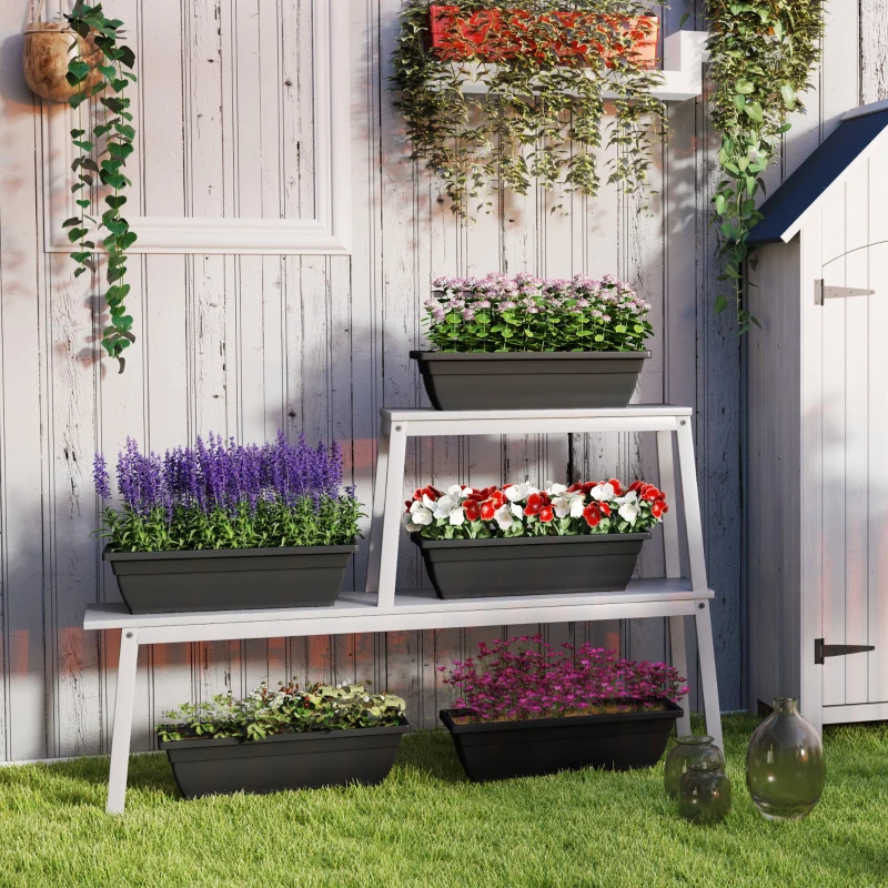 Outsunny Long Rectangular Flower Plant Pots, 5 Pack 23 Inches Window Boxes Planters for Windowsill, Garden, Black