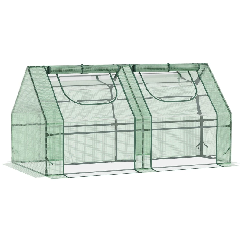 Outsunny 6' x 3' x 3' Portable Mini Greenhouse, Garden Green House Kit with 2 PE/Plastic Covers, Steel Frame and 2 Roll Up Zipper Windows, Dark Green