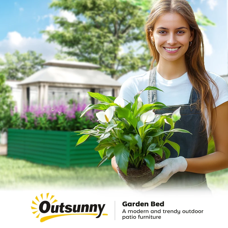 Outsunny 8' x 4' x 2' Raised Garden Bed, Galvanized Planter Box for Growing Flowers, Herbs and Vegetables, Green