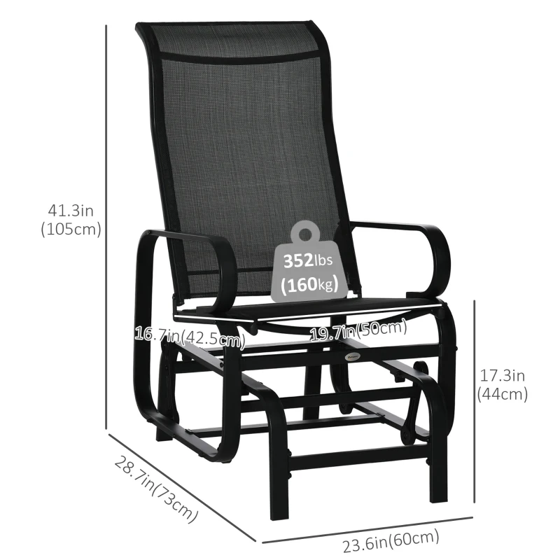 Outsunny Patio Glider with Breathable Mesh Fabric, Outdoor Glider Chair, Garden Rocking Gliding Seat for Patio, Yard, Porch, Black