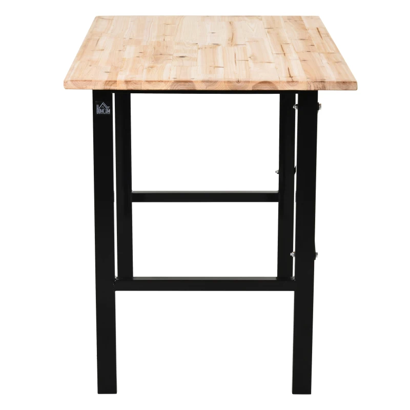 HOMCOM 46" Workbench Table Fir Wood Top, Heavy-Duty Steel X-Shape Bracket Work Table High Stability Workstation, Easy Assembly for Garage Kitchen Office