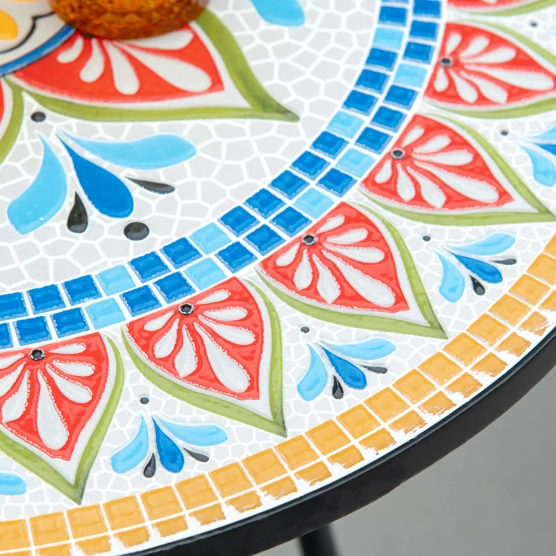Outsunny Mosaic Patio Table, Round Coffee Table with Metal Frame, Garden Furniture for Outdoor, Poolside, Red
