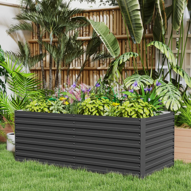Outsunny 5' x 3' x 2' Raised Garden Bed, Galvanized Planter Box for Growing Flowers, Herbs and Vegetables, Dark Grey