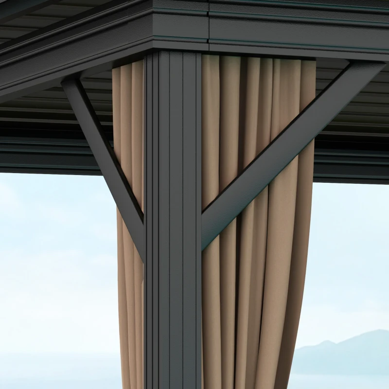 Outsunny 10' x 10' Hardtop Gazebo with Aluminum Frame, Metal Roof Gazebo Canopy w/ Hook, Curtains included, Dark Brown