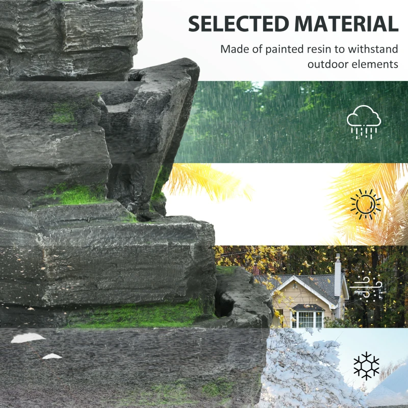 Outsunny Garden Water Feature with LED Lights and Pump, 4 Tier Cascading Water Fountain for Outdoor