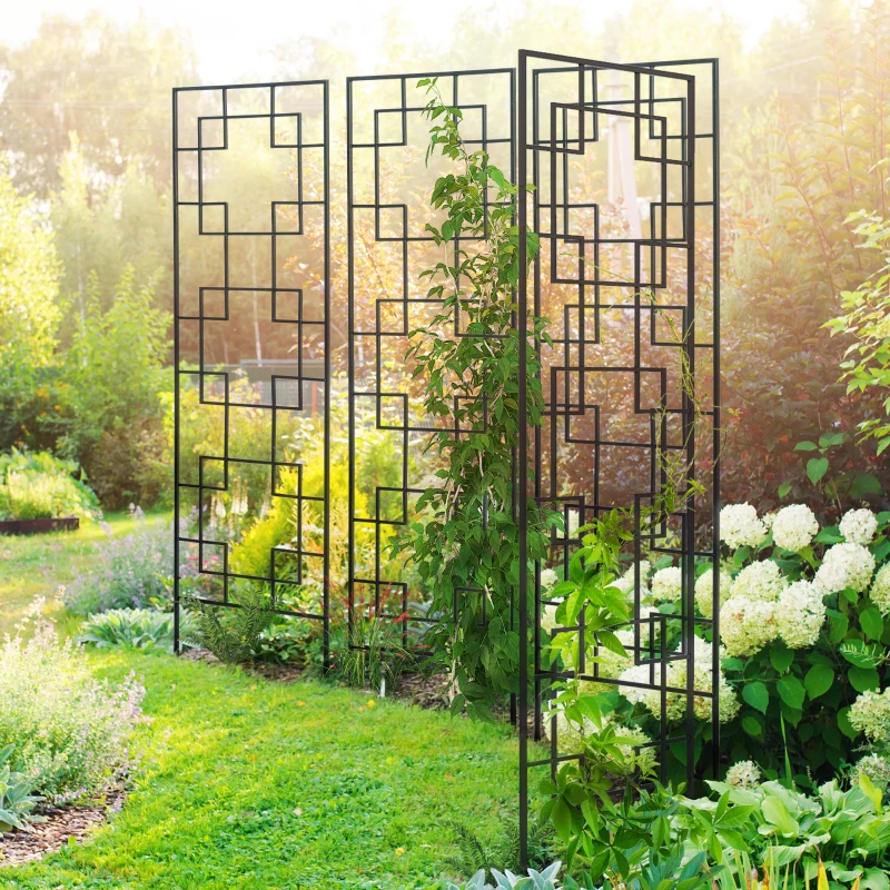 Outsunny 4 Pack Garden Trellis for Climbing Plants, Outdoor Metal Grid Panels for Roses, Vine Flower, Cucumber, Clematis, 72" Tall